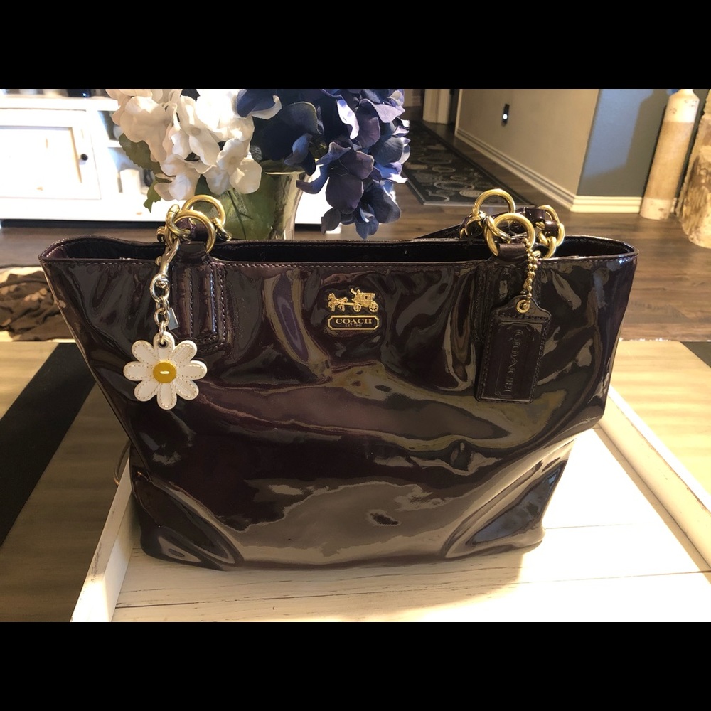 Purple patent Coach Tote